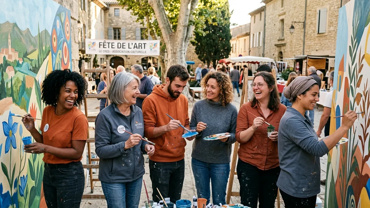 Groupe de bénévoles mobilisés pour une action culturelle au Crès